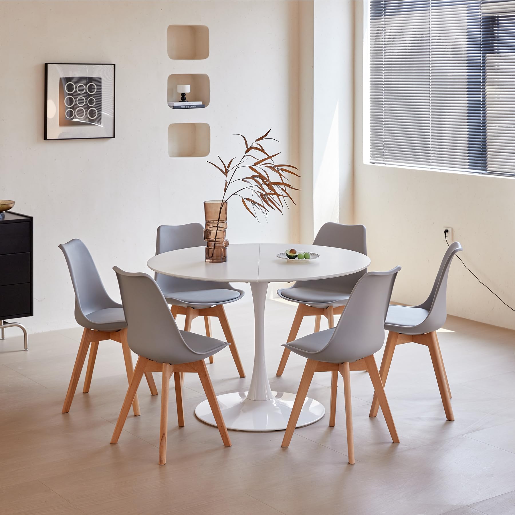 GrandCA HOME Chaises de Salle à Manger Lot de 6 Chaise Scandinave,Gris | Avec assise Rembourrée en Cuir PU, Pieds en Bois Massif, pour Salle à Manger, Cuisine, Appartement