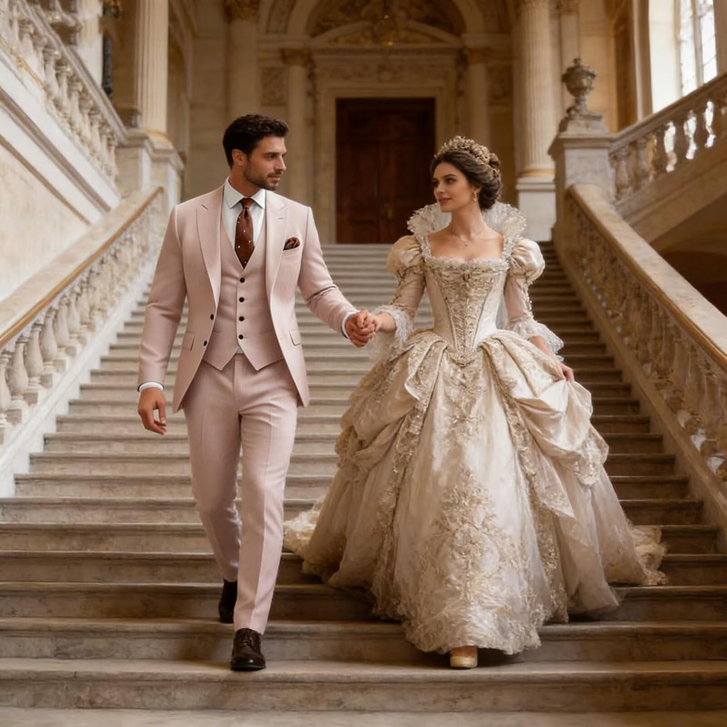 Men Slim Fit 3 Piece Suit Wedding Groom 2 Button Blazer Peak Lapel Solid Suit Single Breasted Vest & Pants Sets
