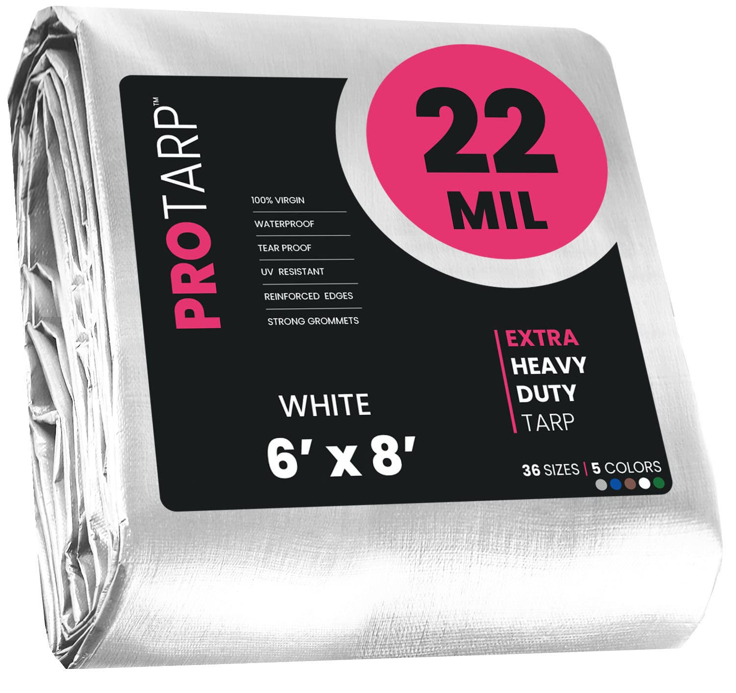 Extreme Heavy Duty 22 Mil Tarp Cover, Waterproof, UV Resistant, Rip and Tear Proof, Poly Tarpaulin with Reinforced Edges for Roof, Camping, Patio, Pool, Boat. (White 6′ X 8′)