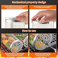 Vista 6 de Cestas de parrilla giratorias para parrilla al aire libre, tubo de red de barbacoa de acero inoxidable, malla redonda grande con rotación, jaula
