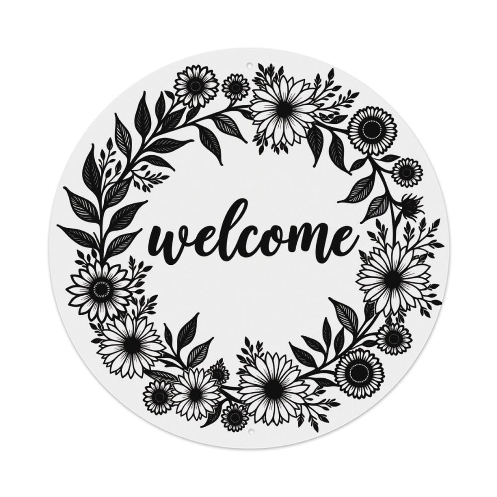 Floral Wreath Welcome Design Pattern Round Tin Sign Retro Metal Sign for Cafe Bar Pub Home Game Room Gym Club Wall Decoration Vintage Metal Poster 8x8 Inch