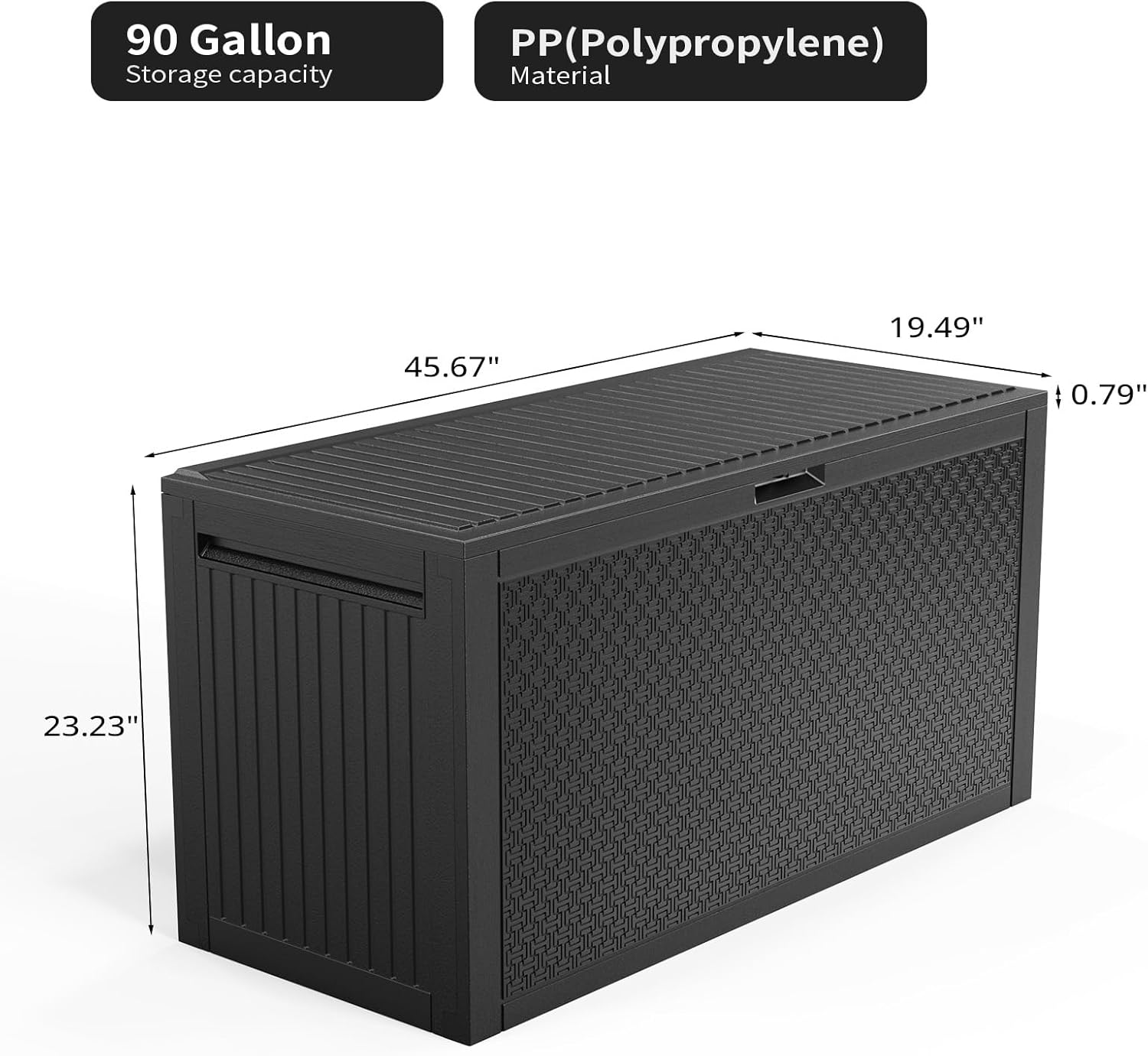 Outdoor Storage Box, 90 Gallon Deck Box, Waterproof Resin Storage Bin for Patio Cushions, Gardening Tools, Lockable, UV Resistant, Black