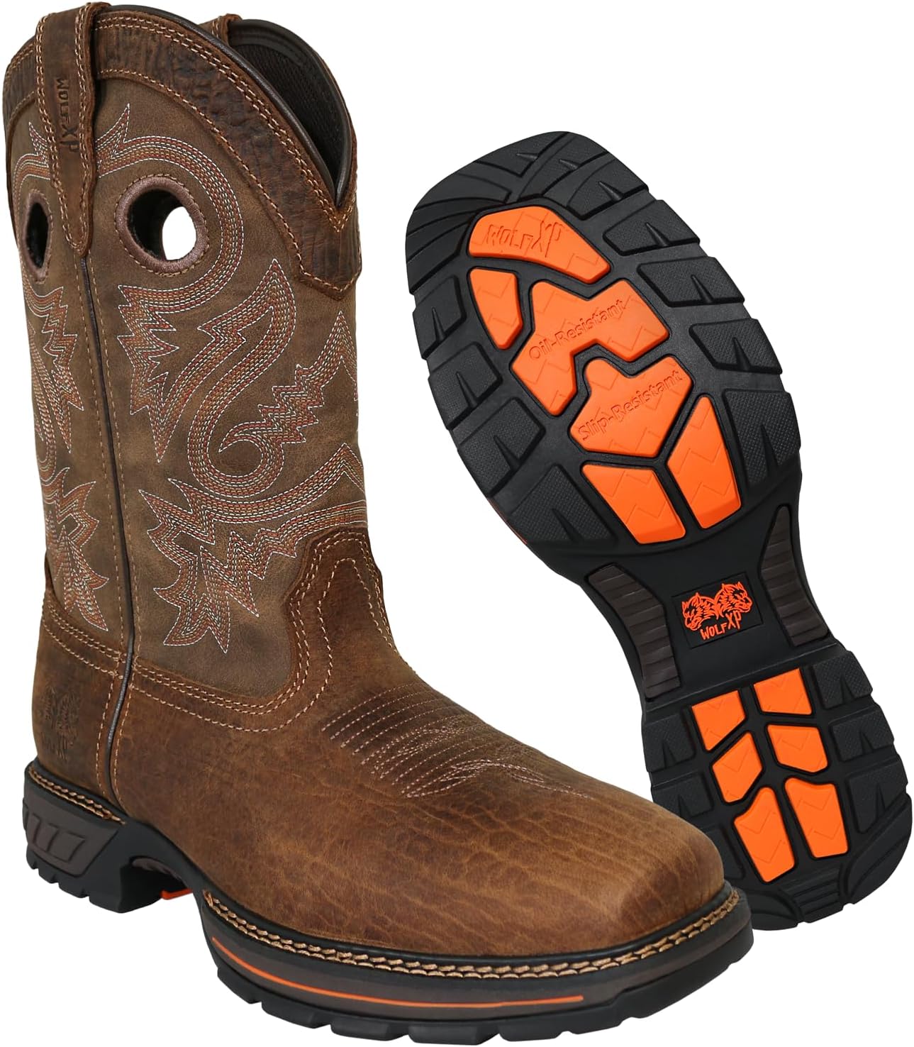 Wolf Work Boots for Men Genuine Leather, Oil and Slip Resistance - Plain Toe