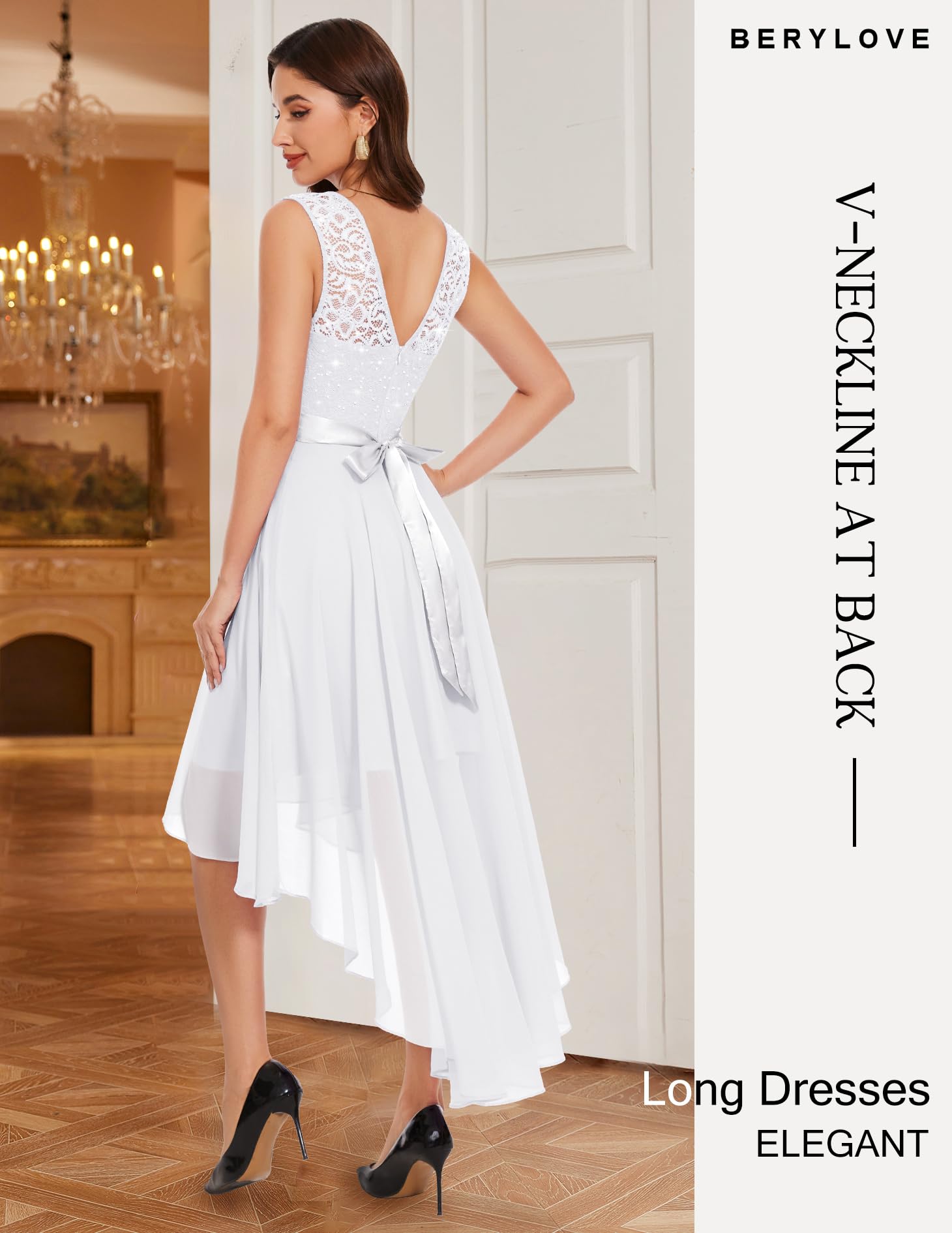 Berylove Vestido de Encaje para Mujer Elegante Vokuhila Vestido de cóctel Sin Mangas Vestido de Noche Vestido de Gasa para Dama de Honor