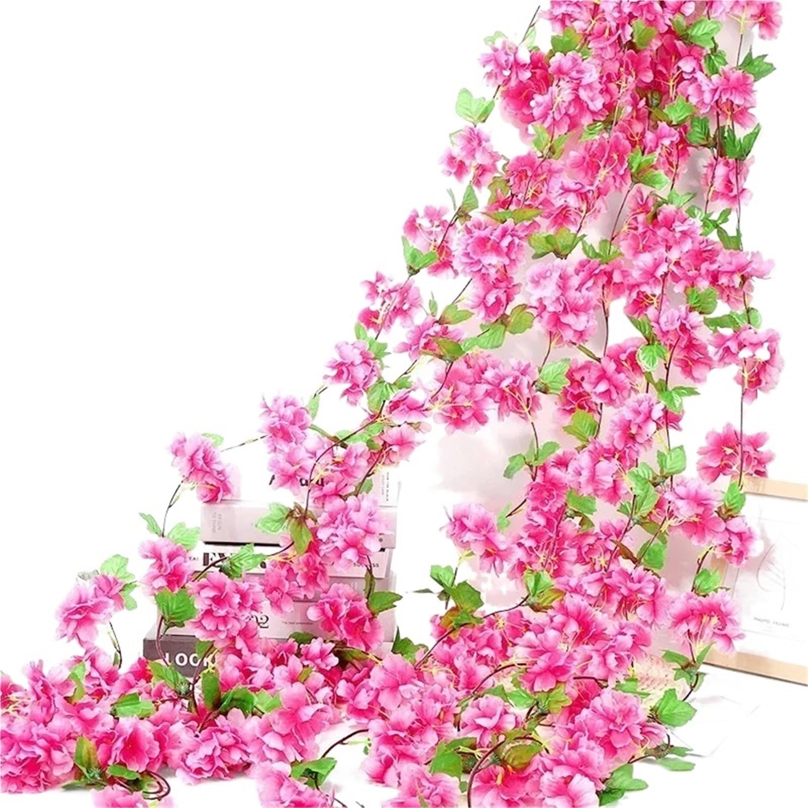 LXLAEOANG Artificial Flowers 2.3m Flower Garland Artificial String With Leaves Silk Sakura Cherry Blossom Ivy Vine For Home Garden Wedding Arch Decor