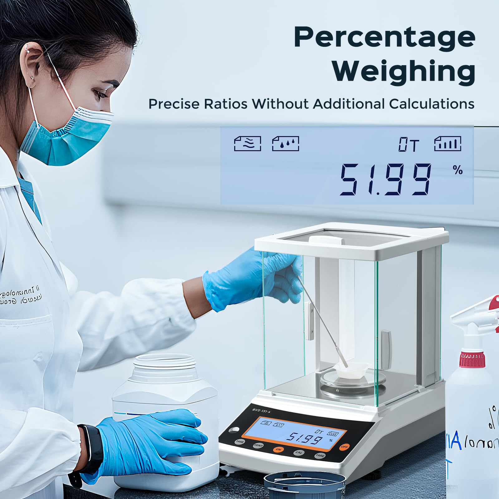 Bonvoisin Balanza analítica de 0,0001 g, báscula de laboratorio de alta precisión de 0,1 mg, escala científica electrónica para farmacia, laboratorio, joyería (120 g)