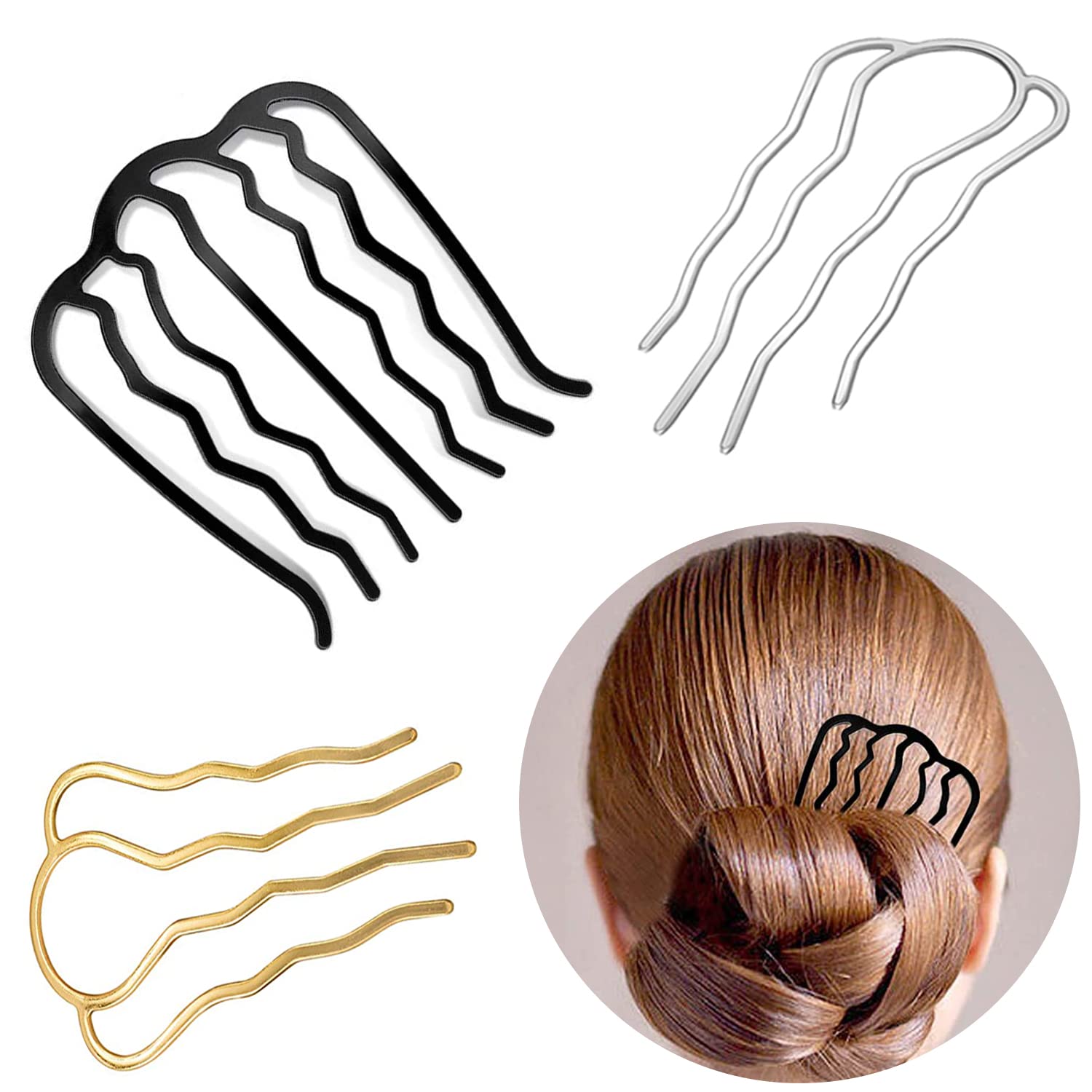 Tclobye 3 Piece Hair Fork Clip Metal Hair Side Comb U