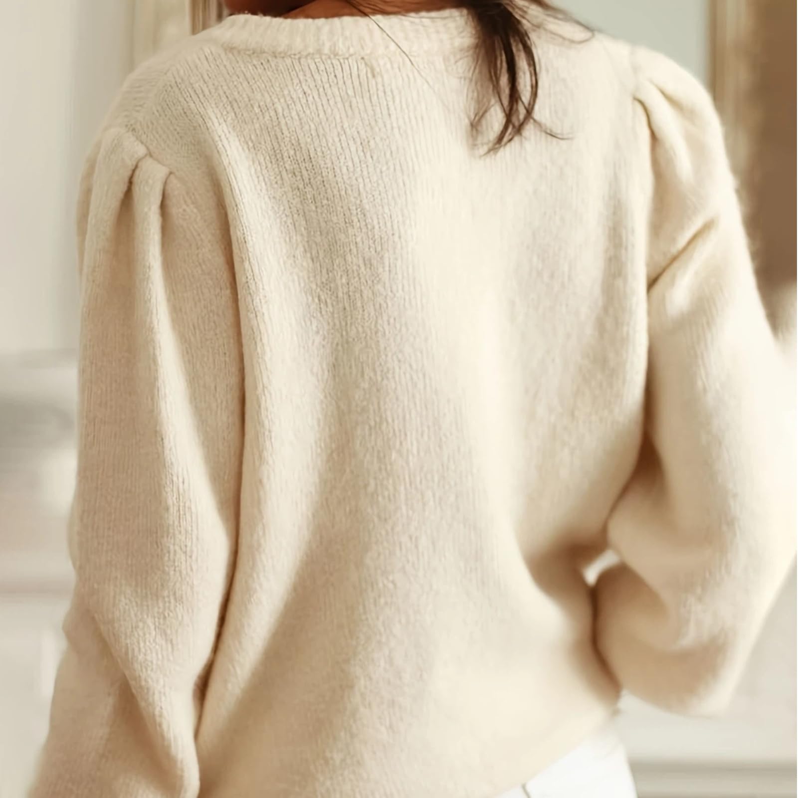 Cardigan Donna Girocollo Bottone Maglia Traforata Maniche Lunghe