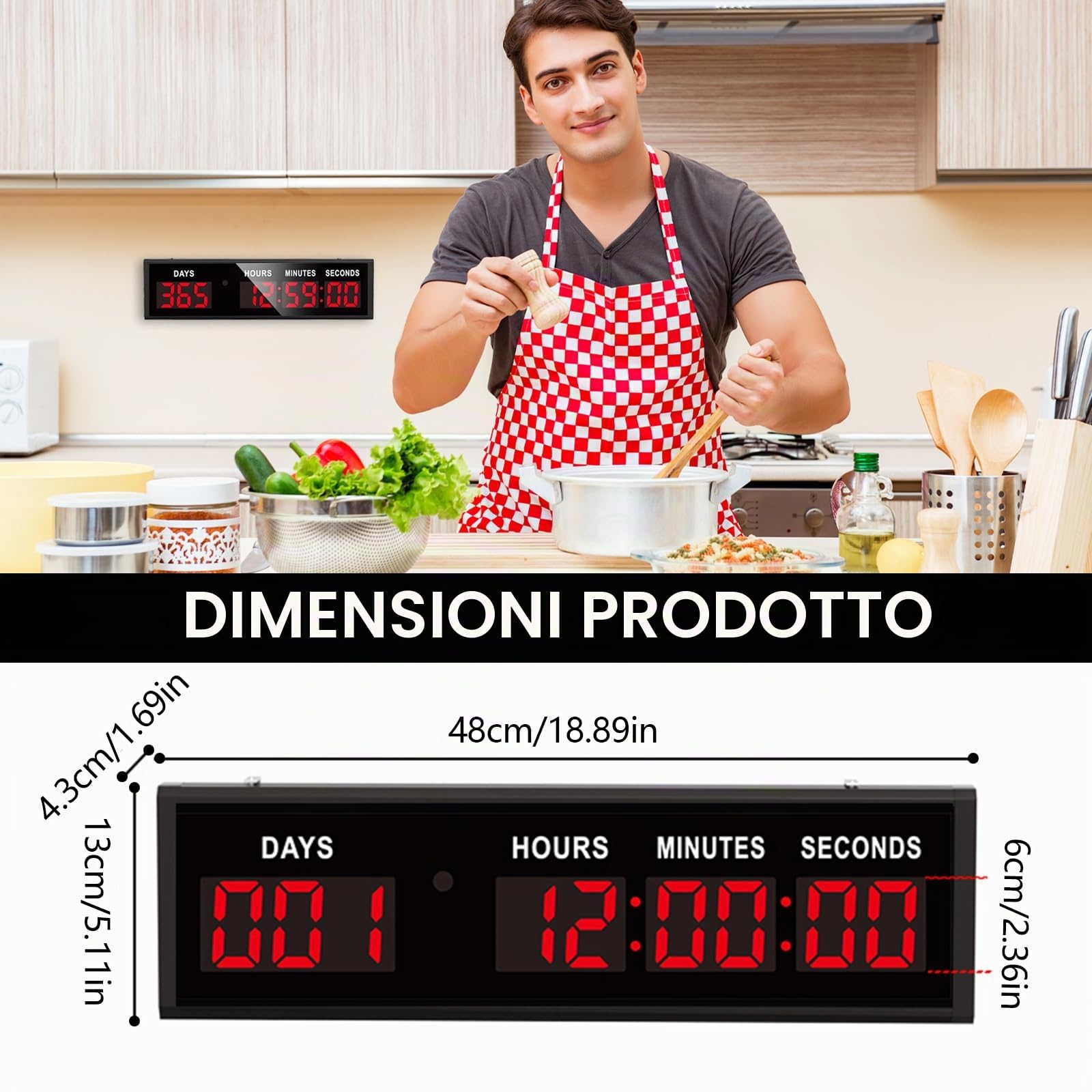 Countdown Timer, Grande Conto Alla Rovescia di 999 Giorni con Telecomando Timer per la Pensione Calendario Multifunzionale per Conto Alla Rovescia per Pensione Compleanni Festività Matrimoni (Rosso)