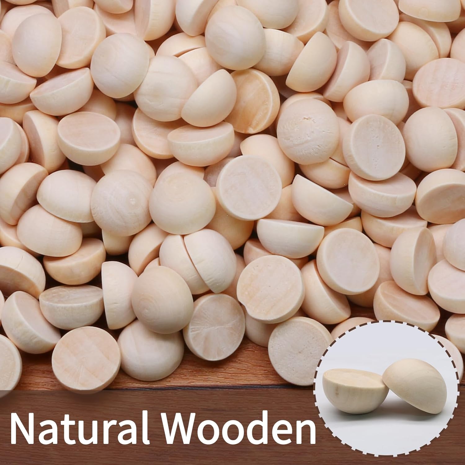350 Pack Unfinished Wooden Beads - 15mm Half Round Wooden Beads and Small Wood Balls Half Craft Balls for DIY Projects, Christmas Decorations - Image 3