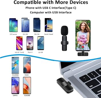 MAYBESTA Professional Wireless Collar Collar Microphone for Android Computer - Wireless Directional Condenser Recording Microphone Interview Video Podcast Vlog YouTube with USB C Interface