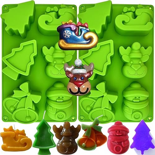 Paquete de 2 moldes de silicona de Navidad, moldes de jabón de Navidad para jabón hecho a mano, fabricación de velas, hornear pasteles, calcetines