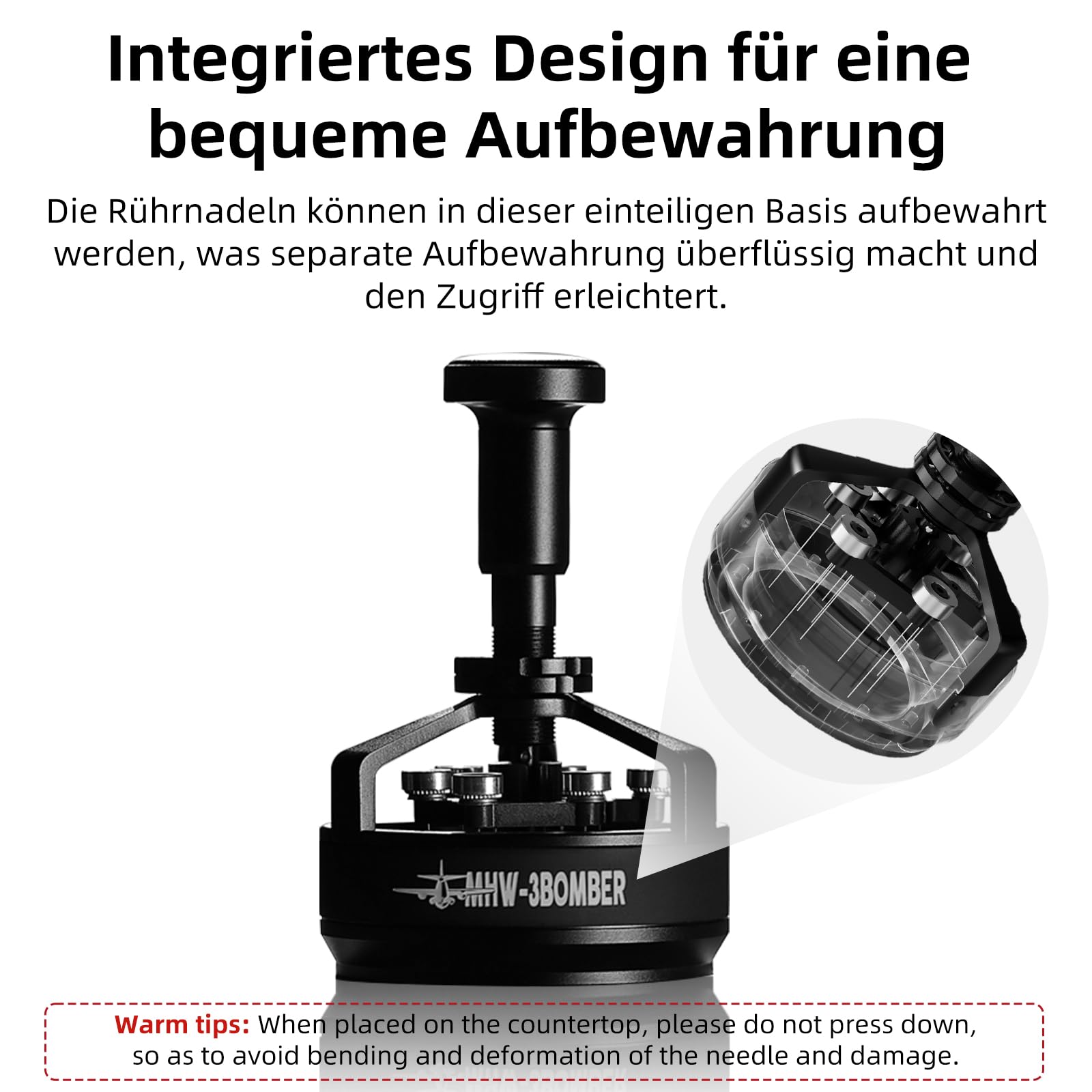 MHW-3BOMBER Yu Cyclone WDT Tools Espresso-Rührer, Verteilungswerkzeug für Barista, 0,25 mm, 14 Nadeln, Espresso-Kaffee-Rührer, 58,35 mm, Schwarz, Modell: T5849-OS