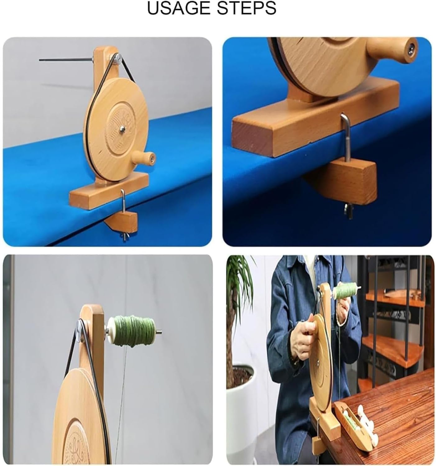 Hand-Operated Wooden Yarn Spinning Wheel for 5-7mm Bobbins - Manual Winding Machine for Wool, Cotton, Silk & Craft Yarn