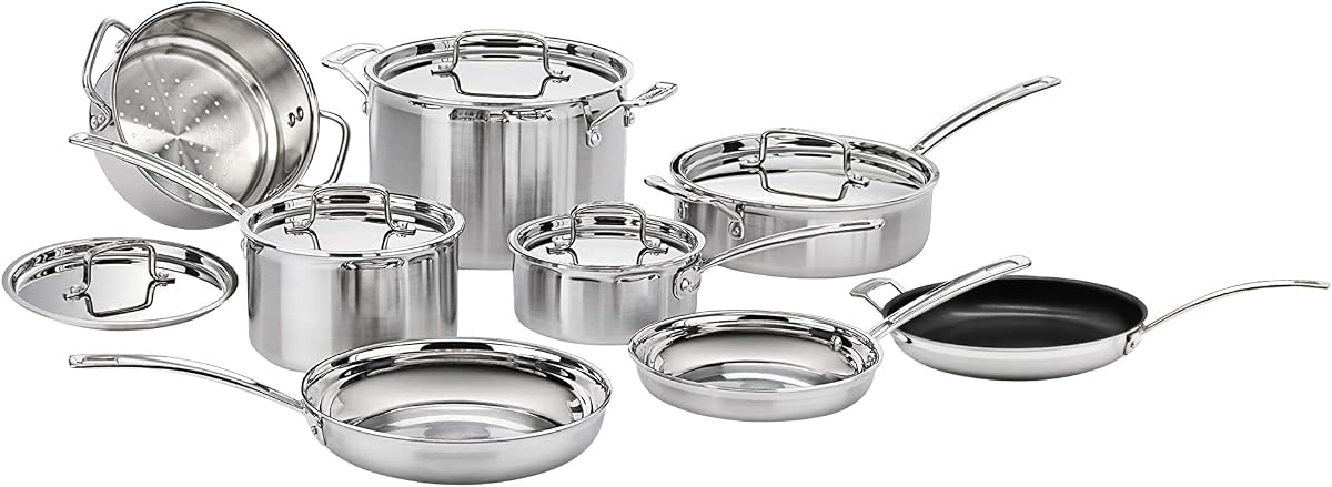 Cuisinart MCP-13 MultiClad Pro Juego de utensilios de cocina de acero inoxidable de 13 piezas,…