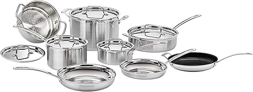 Miniatura 8 de Cuisinart MultiClad Pro - Juego de utensilios de cocina de acero inoxidable de triple capa de 12 piezas, tecnología envolvente de calor, asas Cool