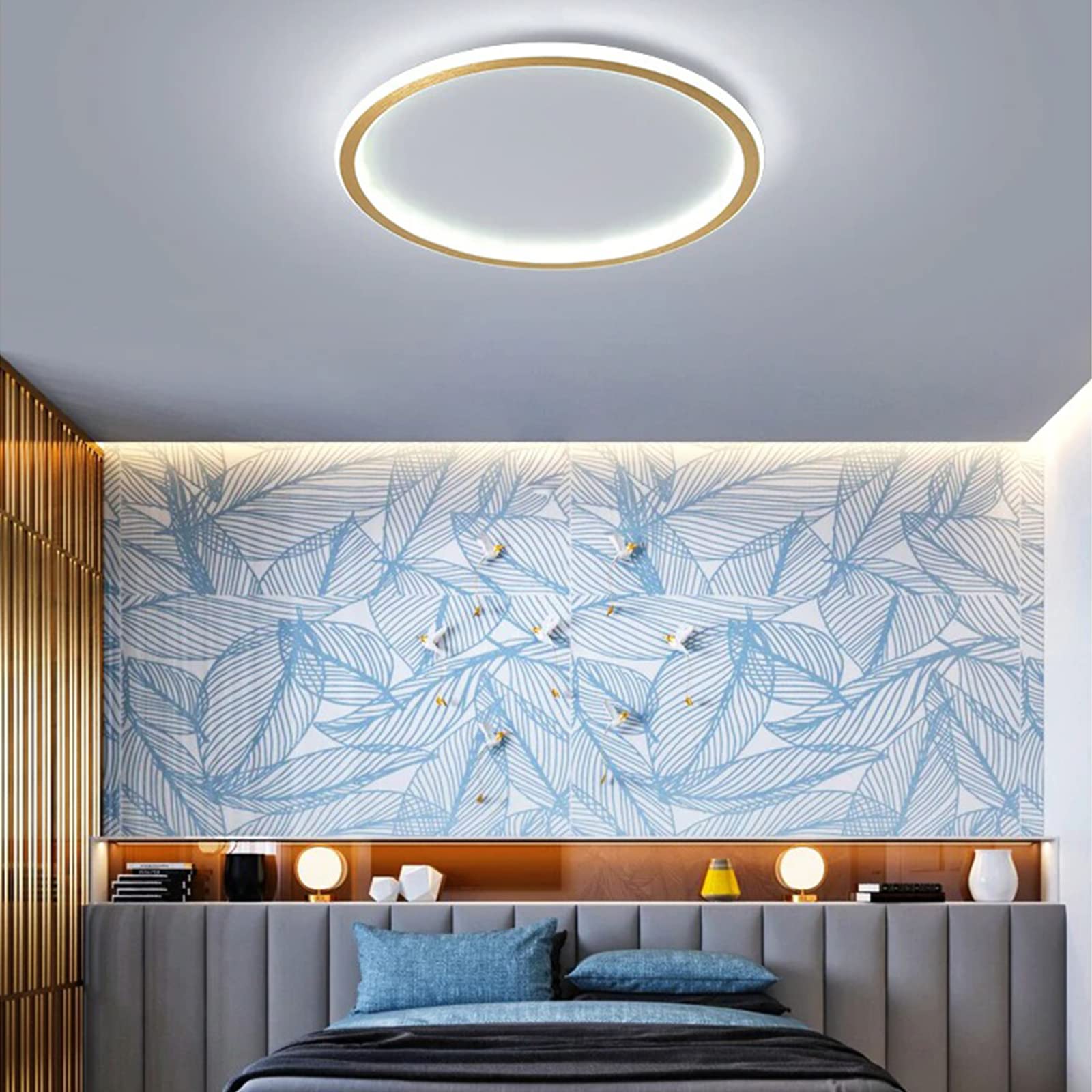 Okrągła lampa wisząca LED, plafon, nowoczesny styl skandynawski, ultra-cienki, okrągły montaż, do salonu lub sypialni, złoty kolor, 3 kolory oświetlenia, 40 cm, 48 W