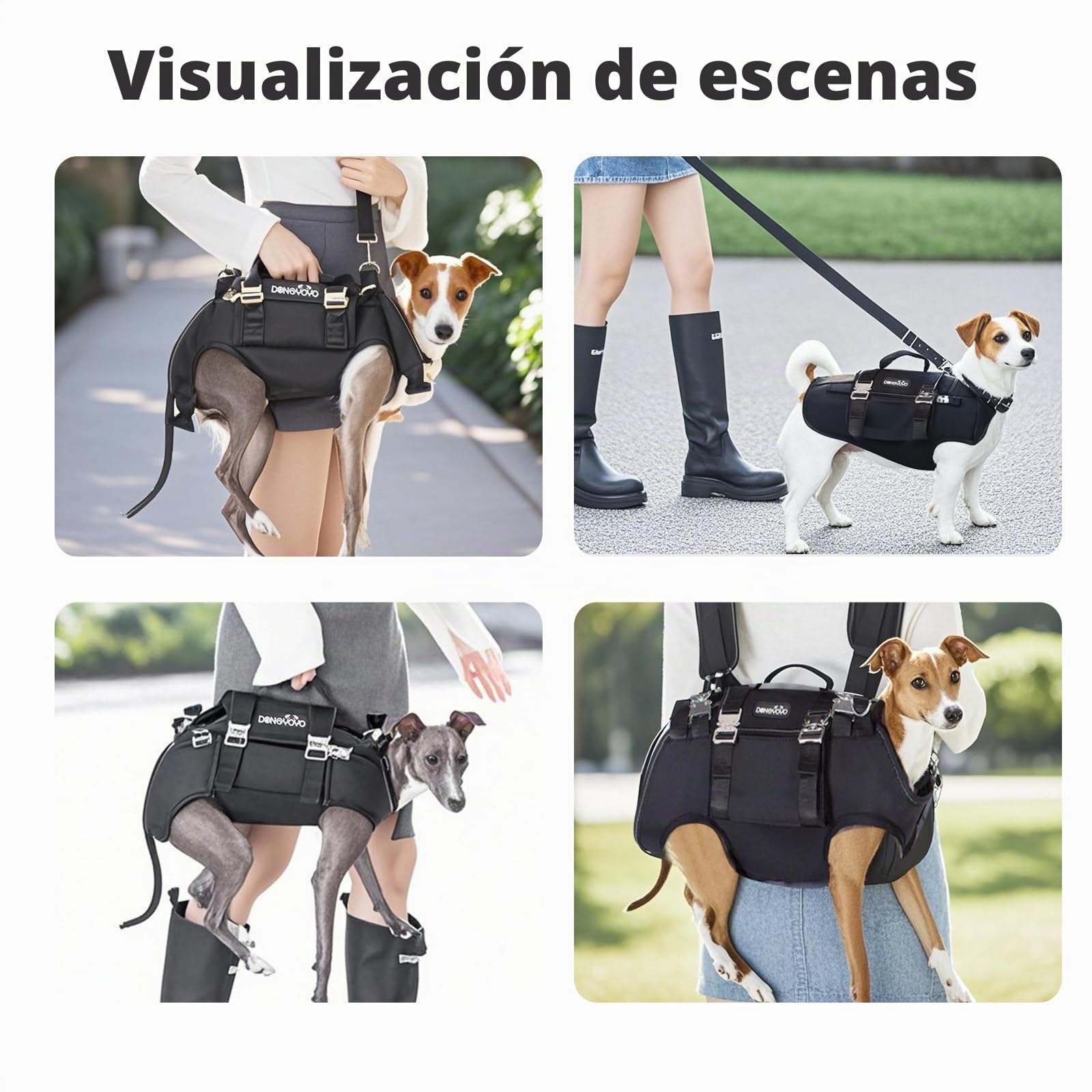 PETCUTE Mochila Transpirable para Mascotas,Bolsa Portátil Transportín para Perros con Bandolera Desmontable y Cómoda Asa,Arnés de Elevación para Perros Grande,Tela Oxford, Paseos,Senderismo,Viajar,L
