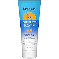 Vista 1 de Coppertone Loción de protección solar facial completa SPF 45, ligera y sin aceite, protector solar resistente al agua con protección UVA/UVB