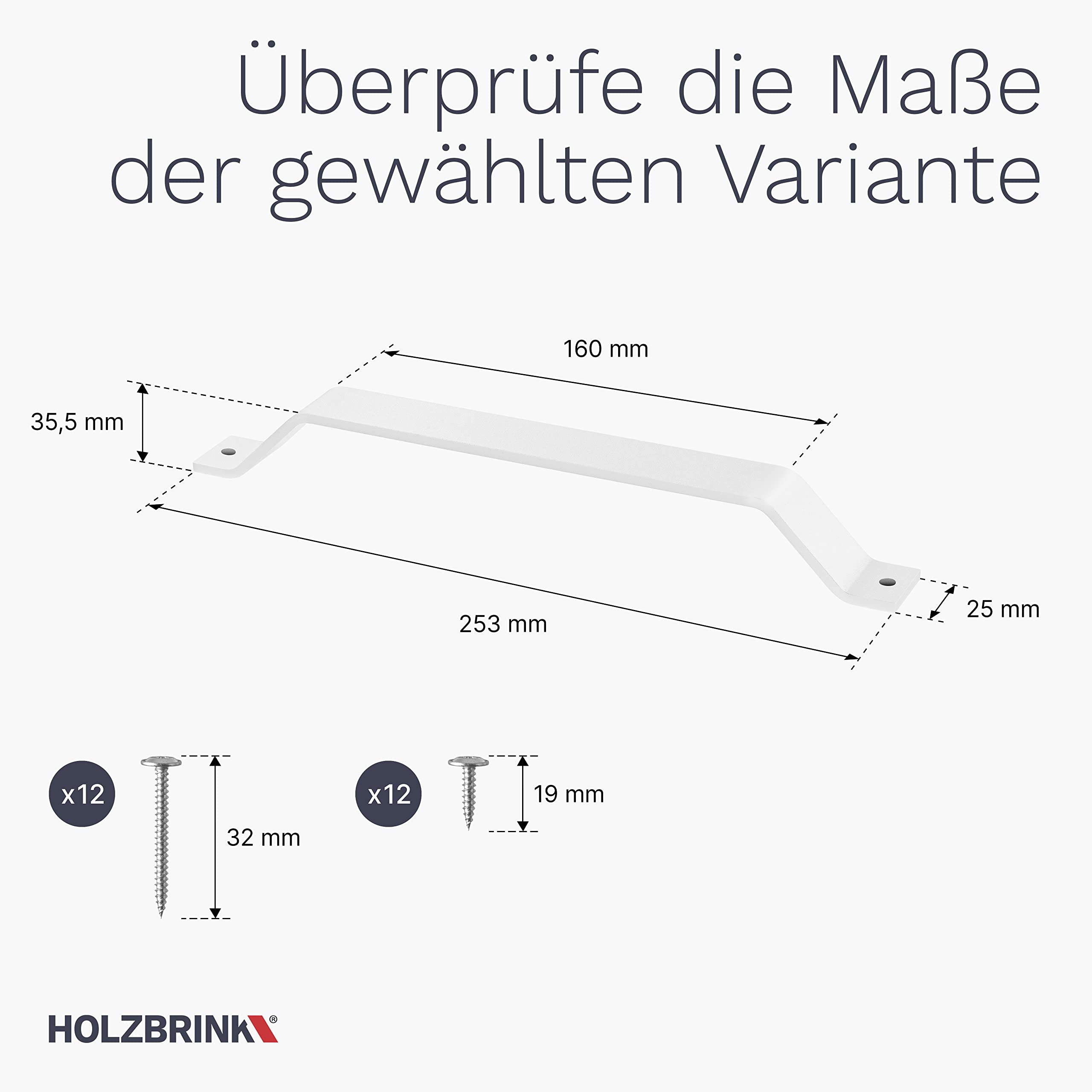 HOLZBRINK Manija de la puerta de granero, armarios, trapezoidal, tirador para muebles DIY, Blanco, 160mm, 6 piezas, HLMG-01-160-9016