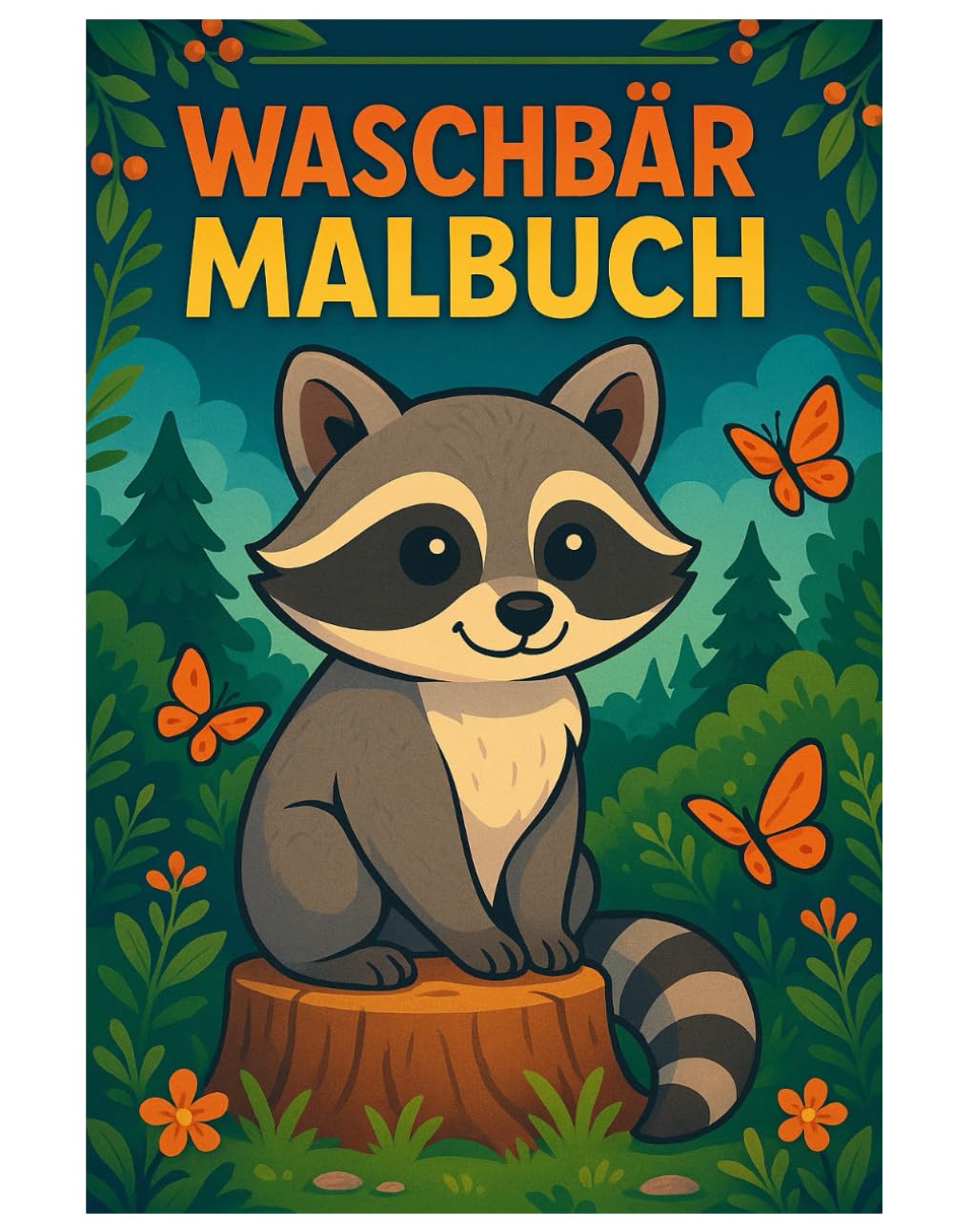 Waschbär Malbuch: 50 niedliche Ausmalbilder der neugierigen Waldbewohner – Für Kinder und Erwachsene zum Ausmalen und Entspannen
