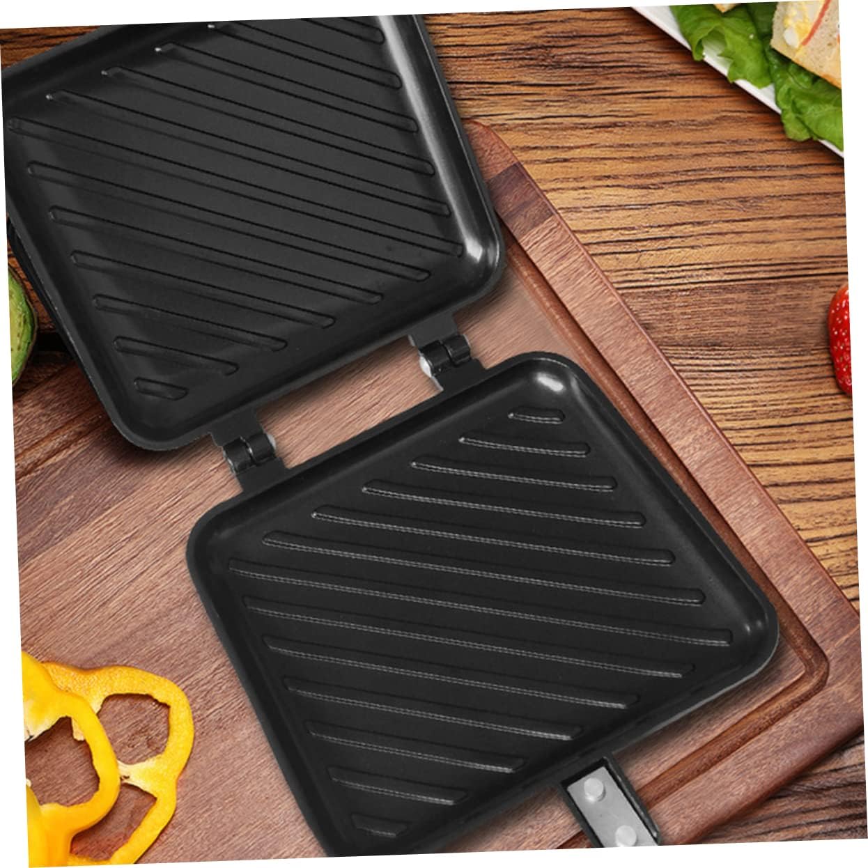 BESTonZON Baking Cookware Kitchen Aluminum Double Non-stick Machine Pan Panini Grill Press Alloy Use Making Toast Hot Trays Side with Maker Design Flip Household Omelette Essential