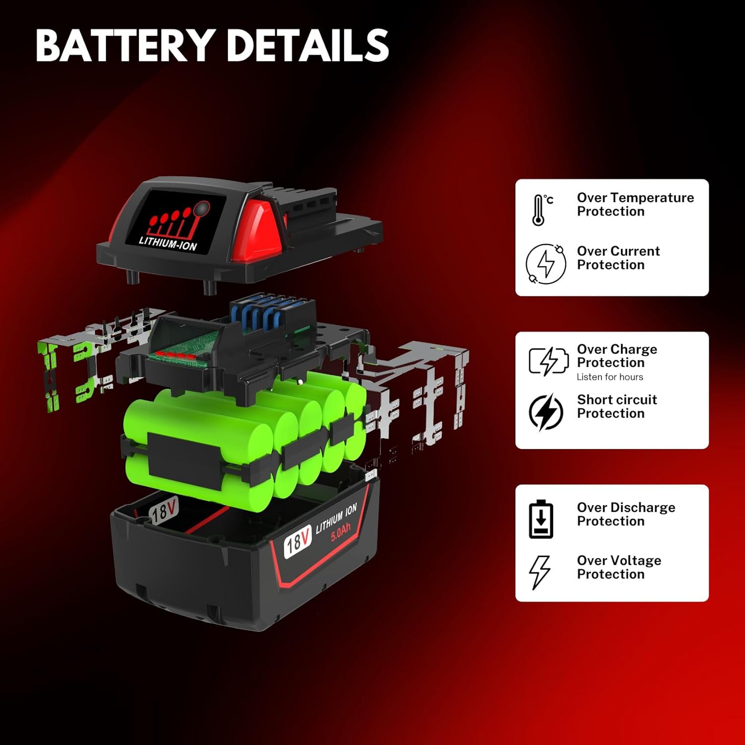 5.0Ah 18V Lithium-ion Replacement Batteries Replacement for Milwaukee M18 Battery 48-11-1850, Compatible with Milwaukee 18 Volt Original Charger