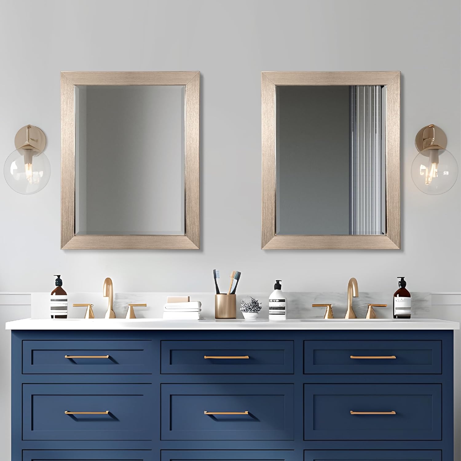 Head West 26"x32" Brushed Nickel Bathroom Mirror – Bevel Framed Rectangle Bathroom Mirrors for Over Sink, Vanity, Restroom, Bedroom, Living Room, Hallway & Entryway