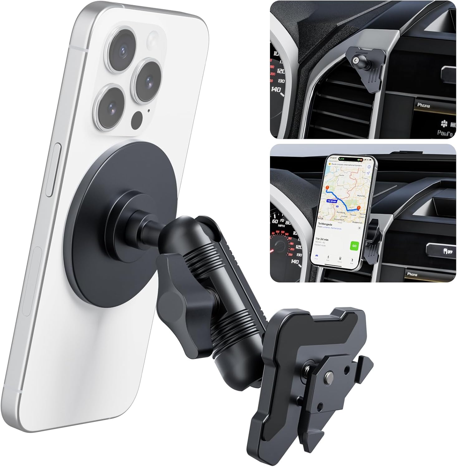 CNC Vent Phone Holder, Magnetic Air Vent Phone Holder Cradles Mount Compatible with F150 2015-2020 & Super Duty F250 F350 F450 2017-2021, Full Metal Bracket for Most CellPhones