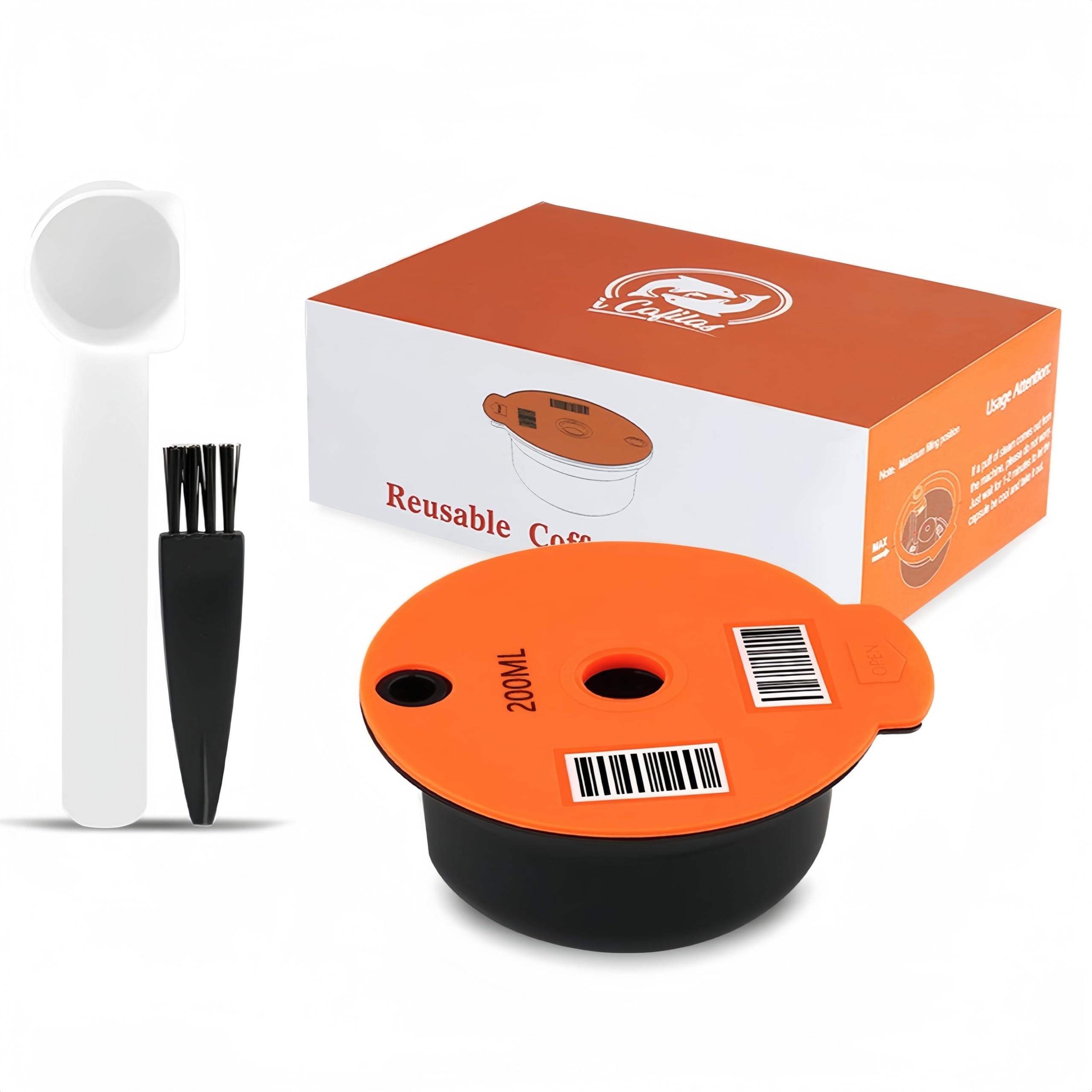 Reusable Coffee Capsules for Tassimo, 200ML Refillable Coffee Filter Pods for BOSCH Machine, With Slicone Lid Coffee Filter and 1 Spoon and 1 Brush