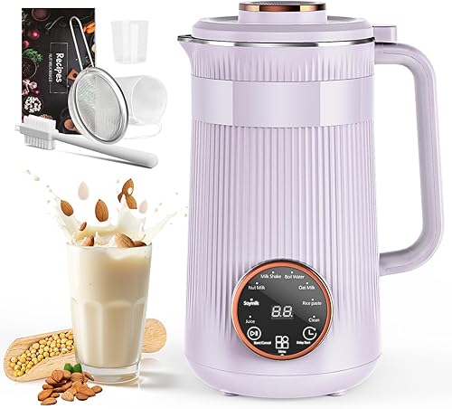 Miniatura 9 de Máquina para hacer leche de frutos secos, 35 oz casera de soja, almendra, avena, coco, bebidas a base de plantas y sin lácteos, máquina automática