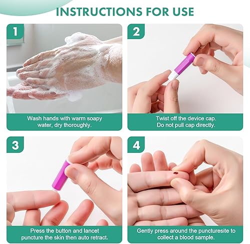 Miniatura 3 de CareLiving Lancetas de seguridad, estériles, pulsador, aguja de calibre 28, 0.071 in, 100 unidades, de un solo uso, suaves para pruebas cómodas