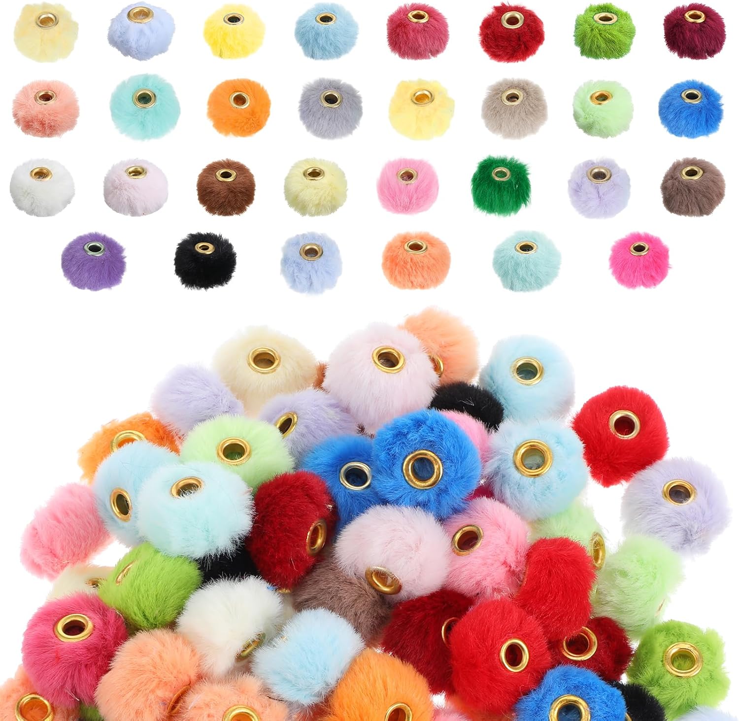 300 Pcs Fluffy Faux Fur Pom Pom Beads, 30 Colors Soft Fuzzy Craft Beads for DIY Jewelry, Keychains, Pens and Handicrafts Accessories