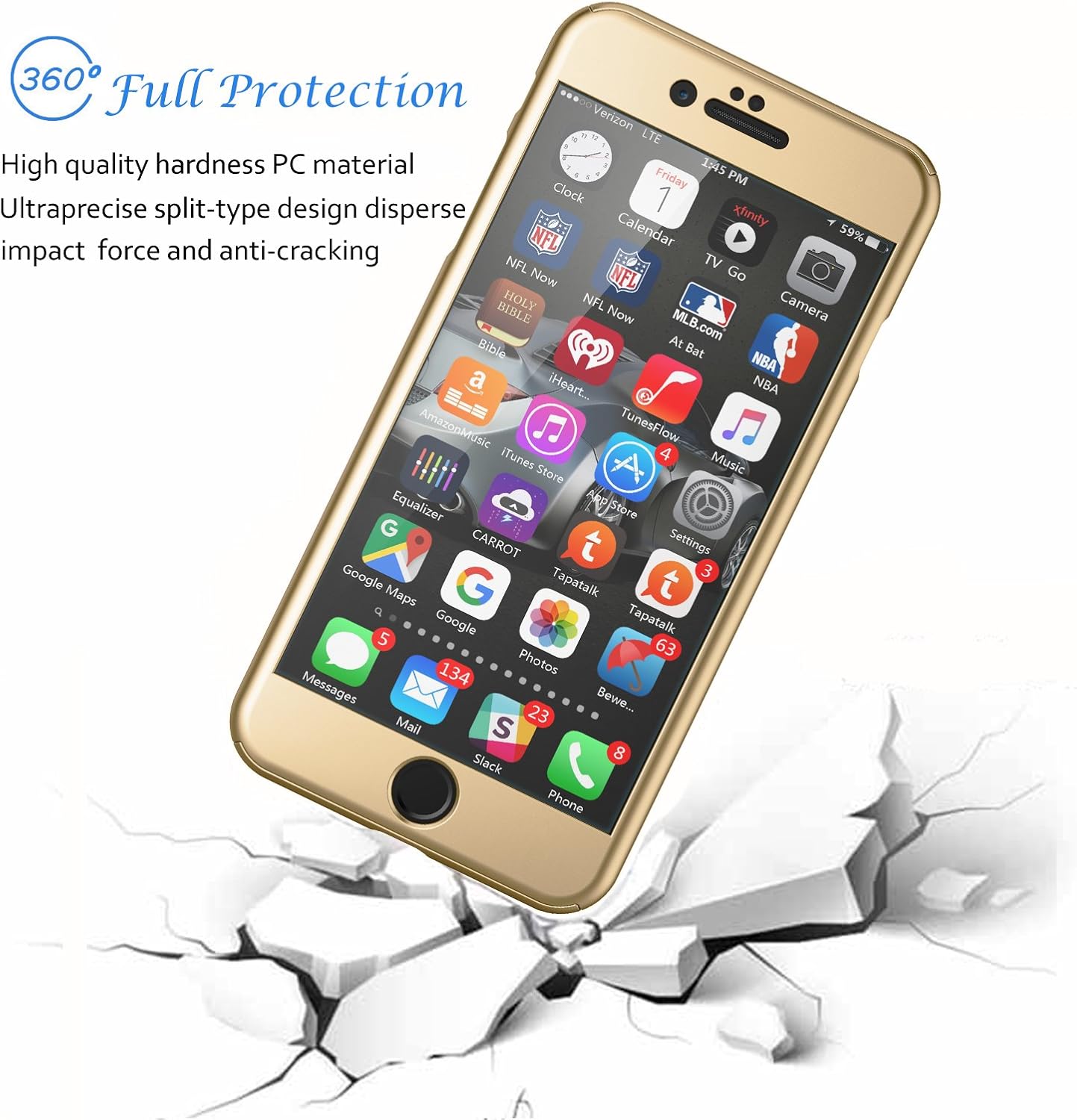 Tekcoo for iPhone 7 Plus Case, [T360 HY] Ultra Thin Full Body Coverage Protection Scratch Proof Hard Slim Hybrid Cover Shell with Tempered Glass Screen Protector for iPhone 7 Plus (5.5 inch) [Gold]