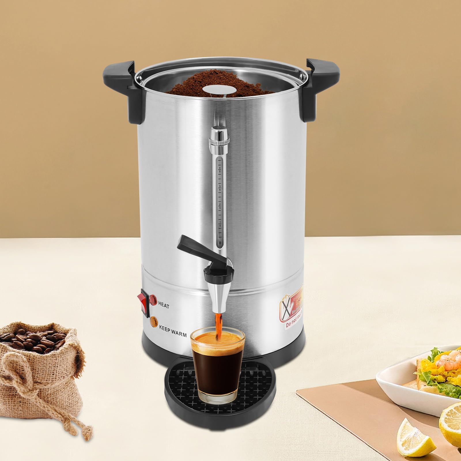 8L Hot Water Dispenser, Commercial Electric Coffee Pot, Stainless Steel Coffee Urn, Electric Coffee Maker Urn for Restaurants, Offices & Conference Rooms (Silver)