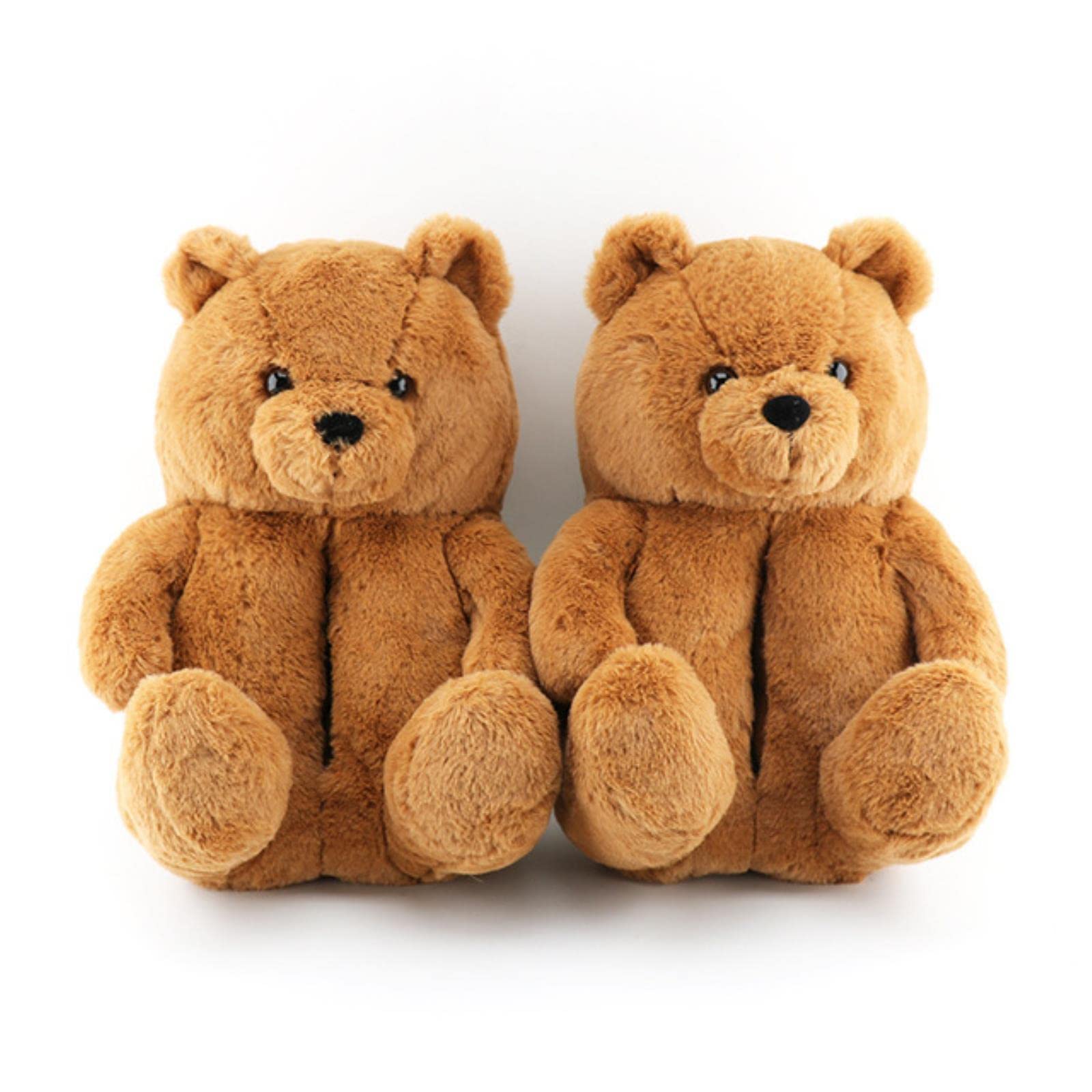 AllForYou Indoor Fluffy Bear Shoes for Women Furry Faux Fur Slides Cute Animal Winter Floor Shoes Female Fun Teddy Bear Plush Slippers