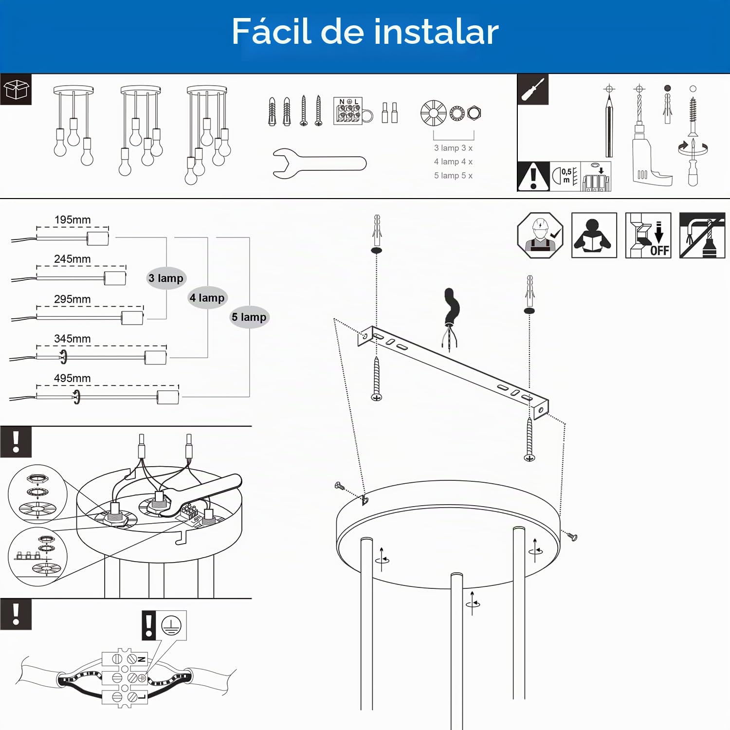 ANWIO Lámpara Colgante de Techo 4 Luces,Negro Lámpara de Techo LED Colgante, Iluminación Colgante de Metal, E27 Casquillo Iluminación para Comedor Cocina Salón Bar Pasillo,etc.EUC-EA190814-27-04CB-1U
