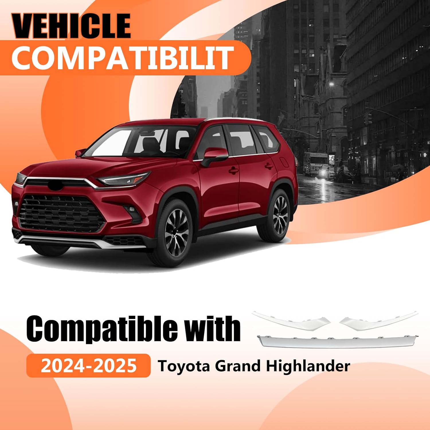 JX RACING Front Lower Bumper Center & Side Trim Compatible with Toyota Grand Highlander Hybrid 2024-2025 Bumper Trim Molding Silver 3PCS