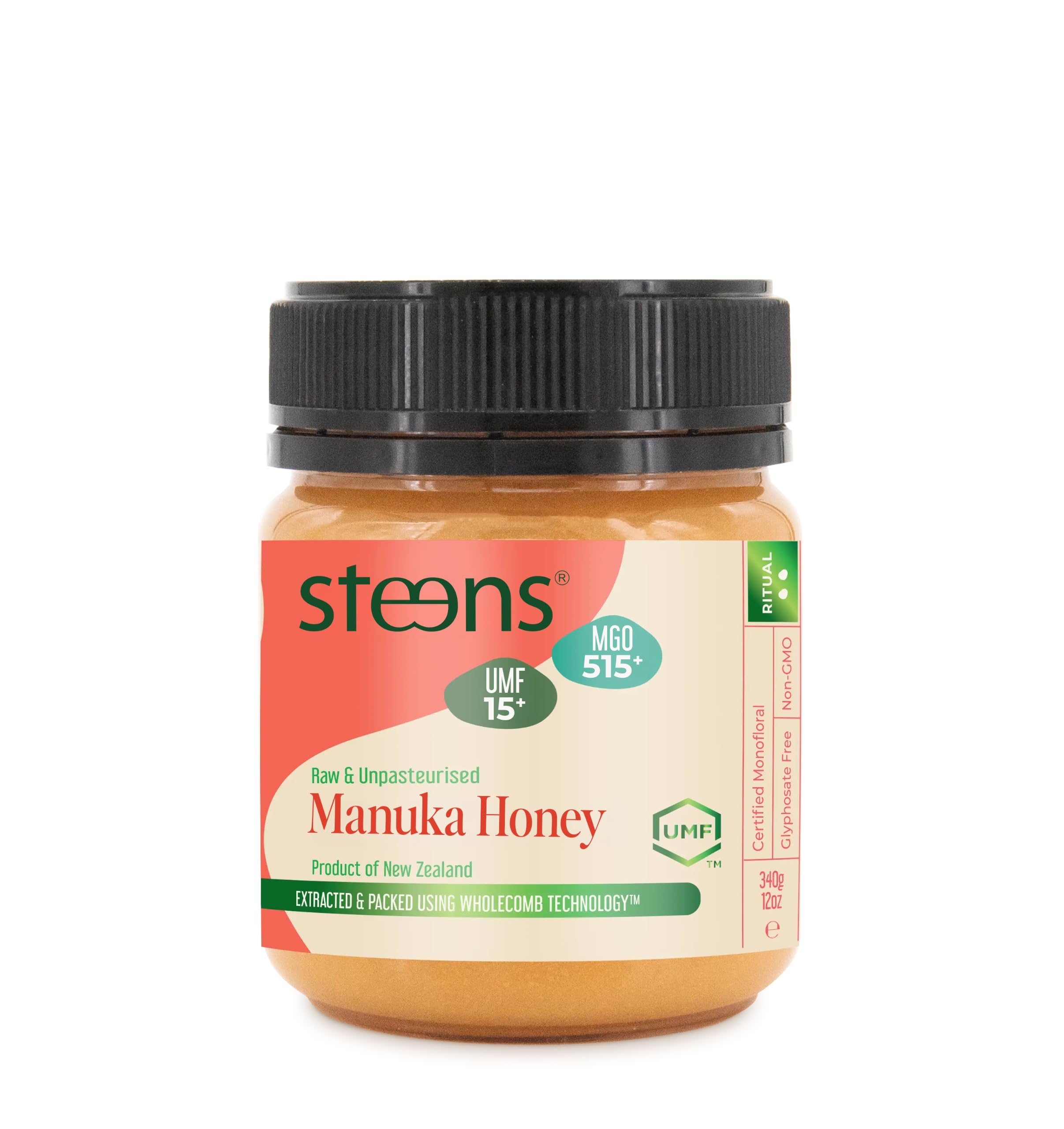 Steens Miele di Manuka - MGO 515+ - Puro Miele Manuka grezzo 100% certificato UMF 15+ - Invasettato e sigillato in Nuova Zelanda - Manuka Honey - 340 g