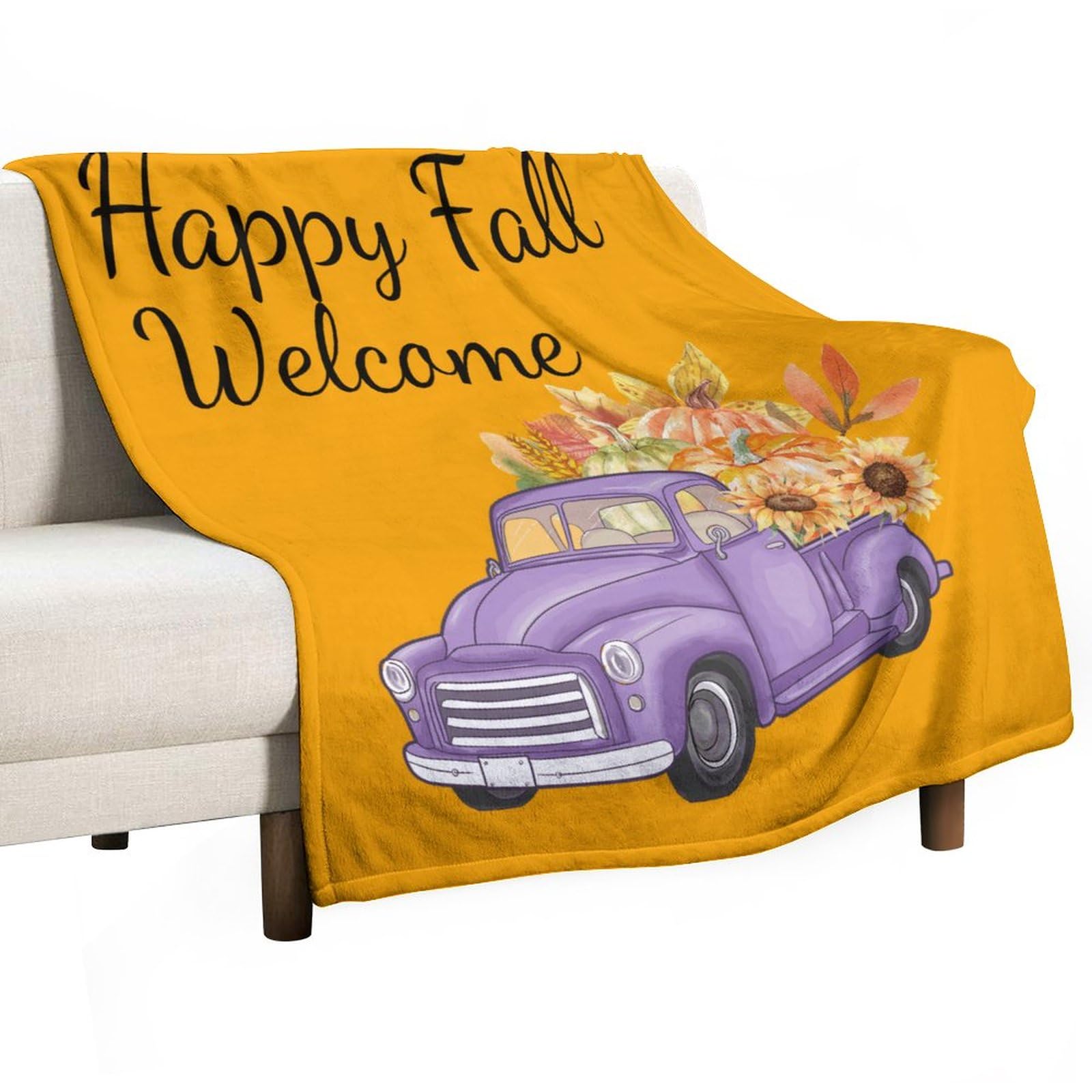 Couverture polaire Happy Fall 127x152 cm avec écusson citrouille