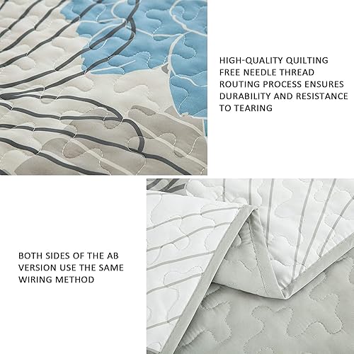 Miniatura 6 de Juego de colcha de 3 piezas con patrón floral amarillo tamaño California King, colcha ligera para todas las estaciones con 2 fundas de almohada,