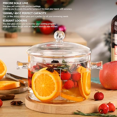 Miniatura 5 de Ollas de vidrio para cocinar en la estufa olla de vidrio resistente al calor de 60 onzas con escala y tapa de precaja, olla de vidrio para estufa,