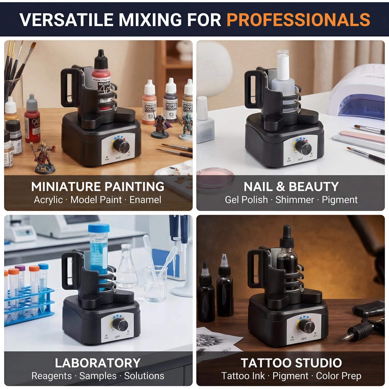 Mini-Wirbelmischer, 500–3200 U/min, einstellbare Geschwindigkeit, Farbmischer, freihändiges Farbmischwerkzeug, geeignet für 10–100 ml, Shaker für Acrylfarben, Labor, Nagellack, Pigmente, Reagenzgläser
