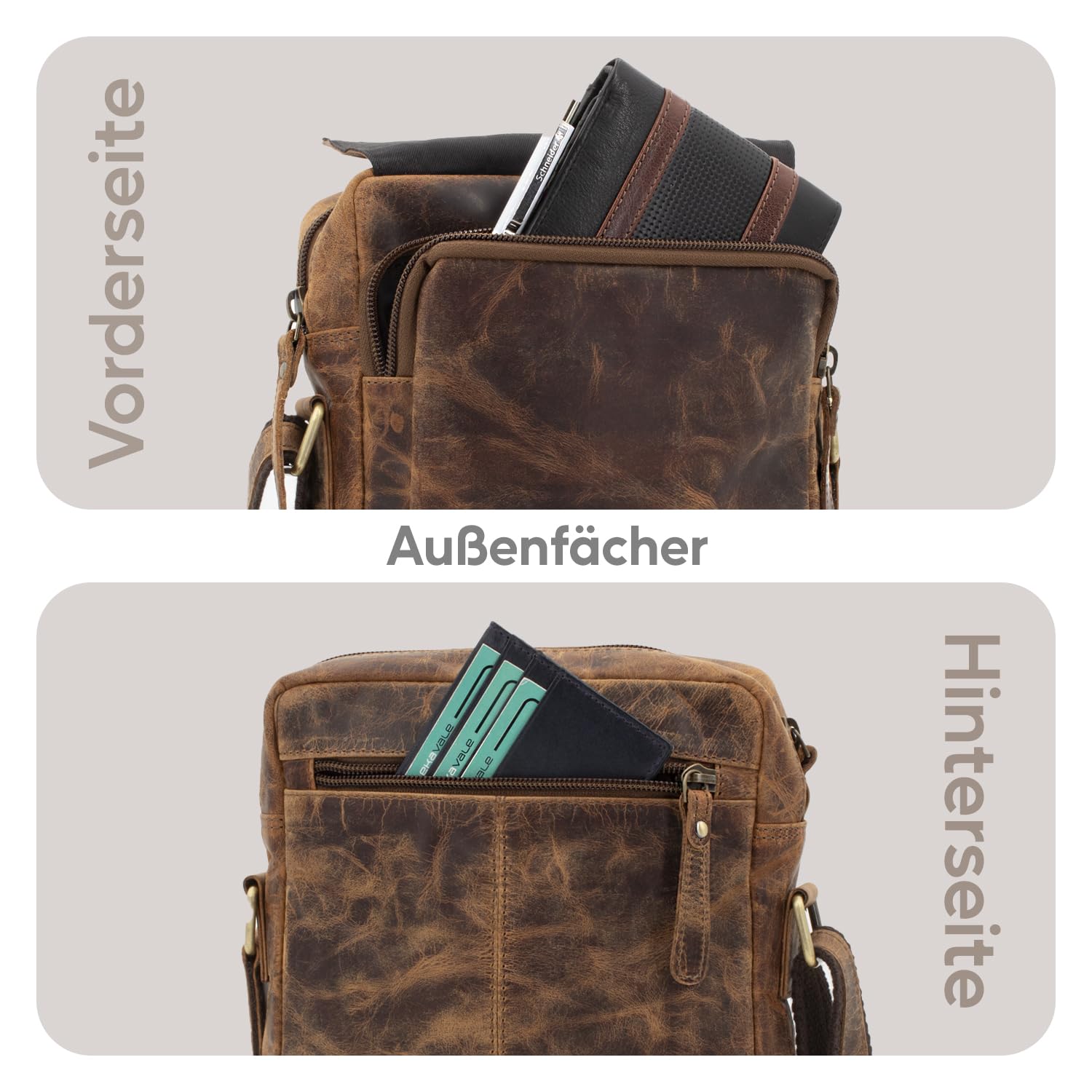ekavale Umhängetasche Herren aus Büffelleder - Männer Schultertasche zum Umhängen mit verstellbarem Schultergurt - Leder Herrentasche, Ledertasche, Schultertasche
