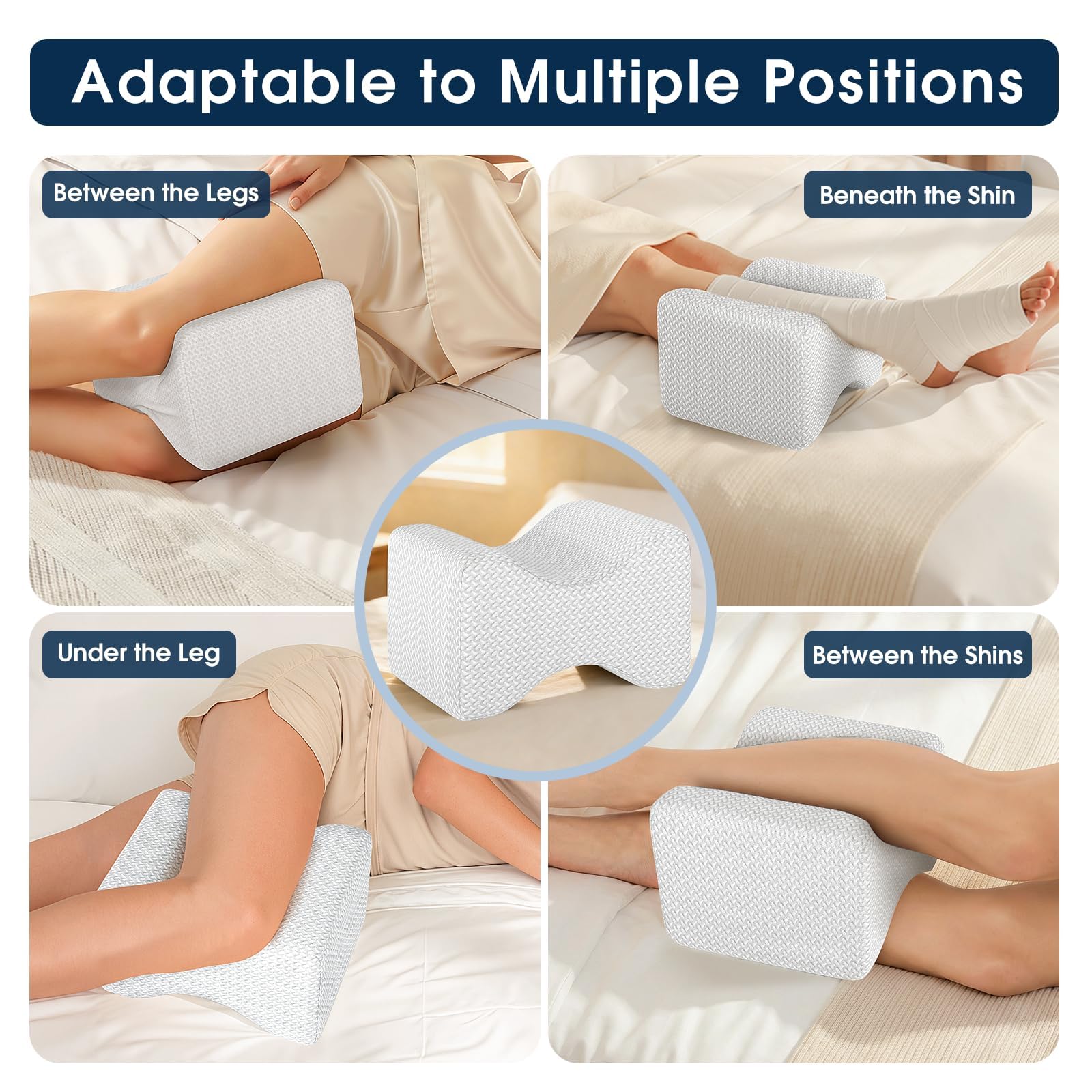 BlissTrends Almohada de rodilla de espuma viscoelástica, almohada de rodilla para dormir de lado, almohadas de piernas para dormir, almohada de elevación para aliviar la columna vertebral torcida,
