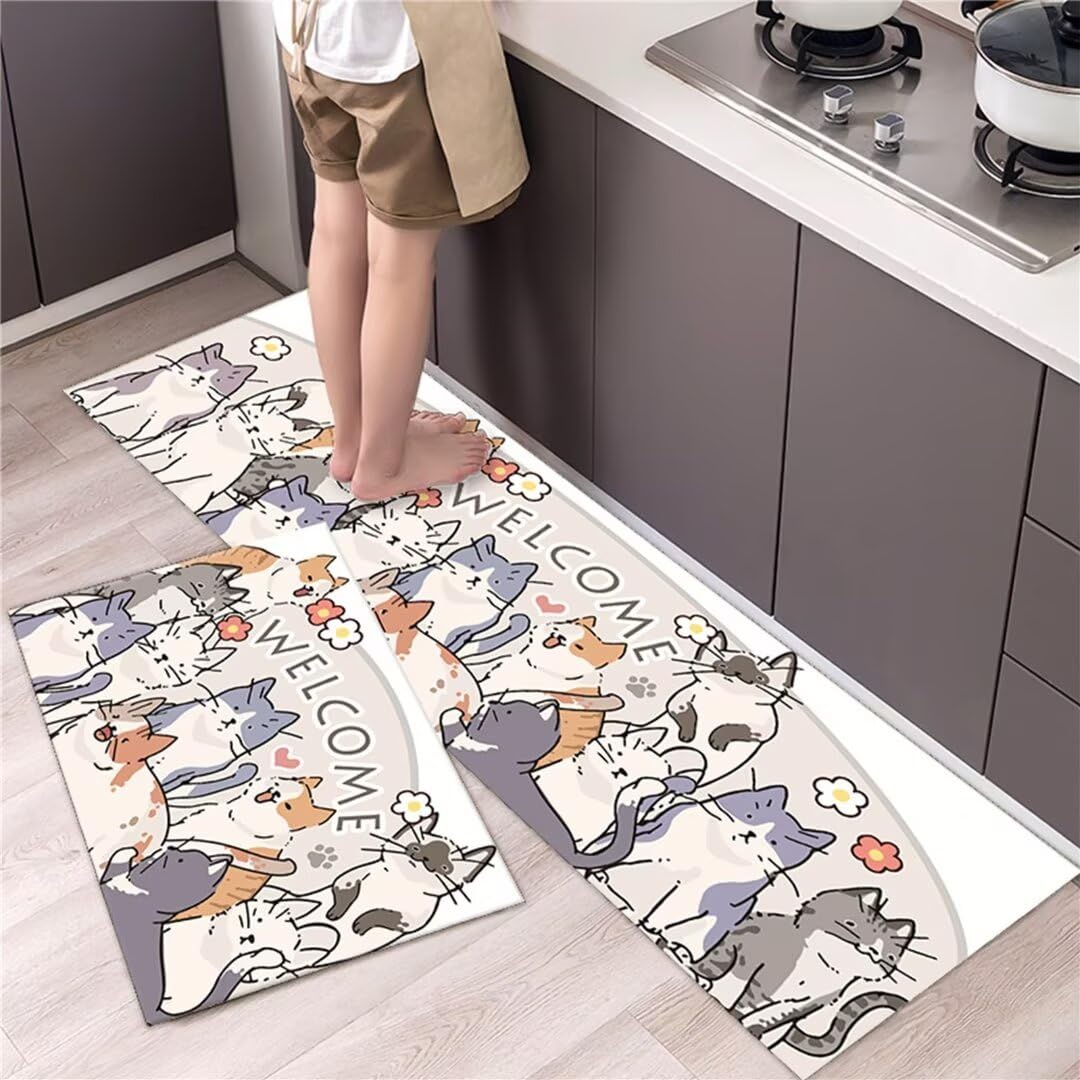 Alfombra de cocina con gatos lindos para un espacio acogedor y limpio de 45x120cm