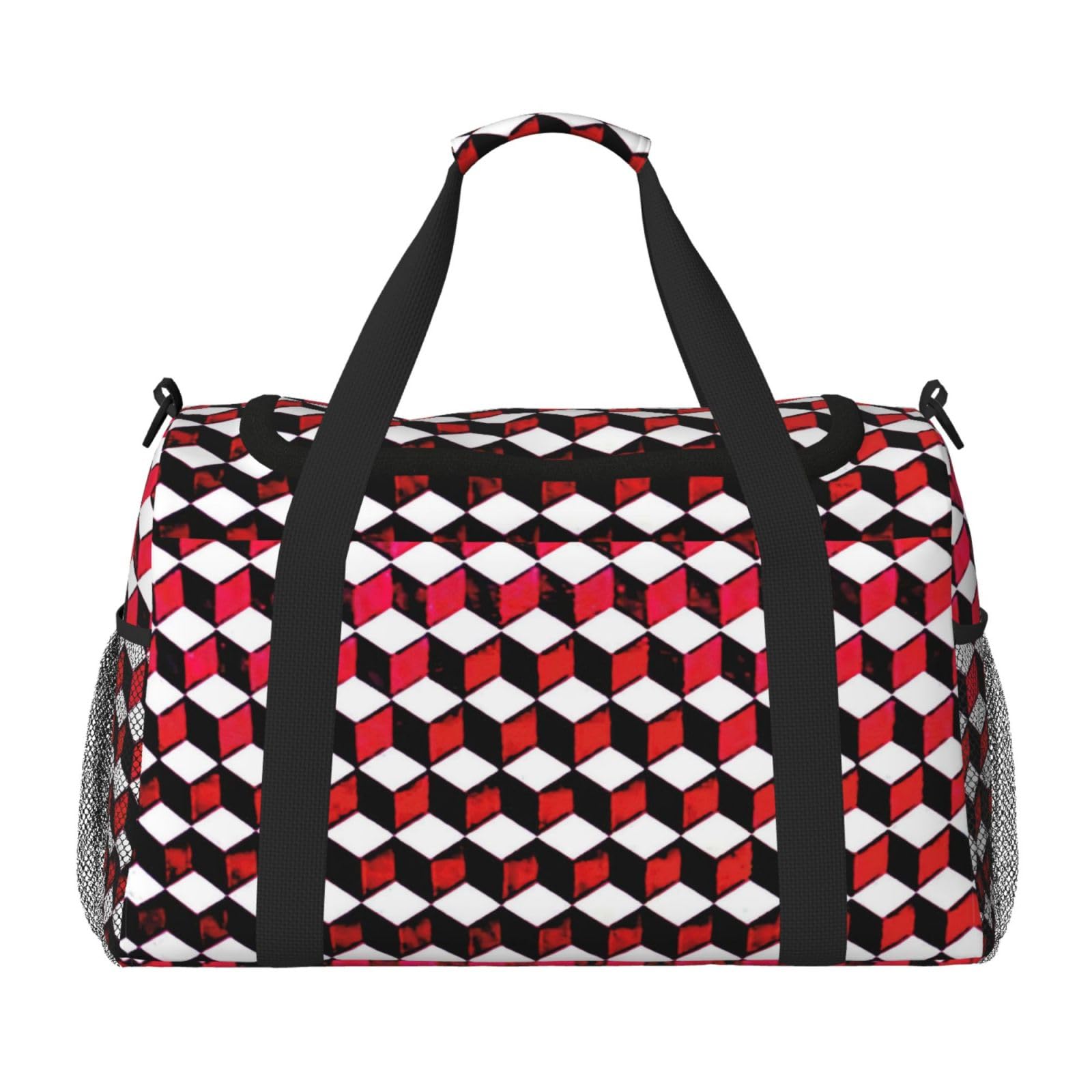 Bolsa de viaje a cuadros rojos 3D, grande, plegable, impermeable, para la noche, playa, natación, piscina, deportes, gimnasio