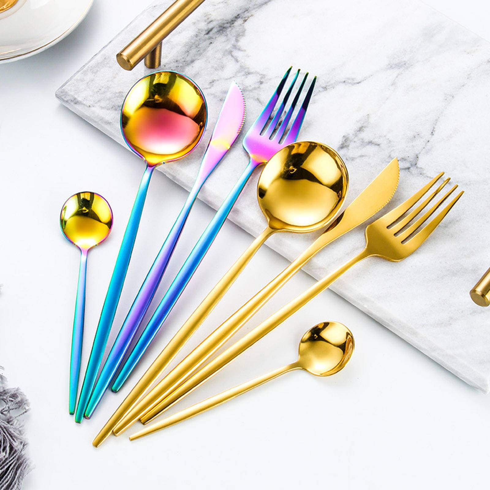 Amazon｜24pcs Gold Dinnerware Set Stainless Steel Tableware Set 