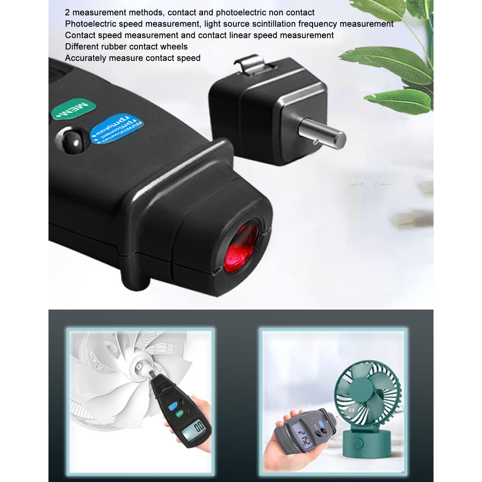 Medidor de RPM SustVita con modos fotoeléctricos y de contacto de doble función, tacómetro digital portátil con función de retención de datos para automoción y fabricación