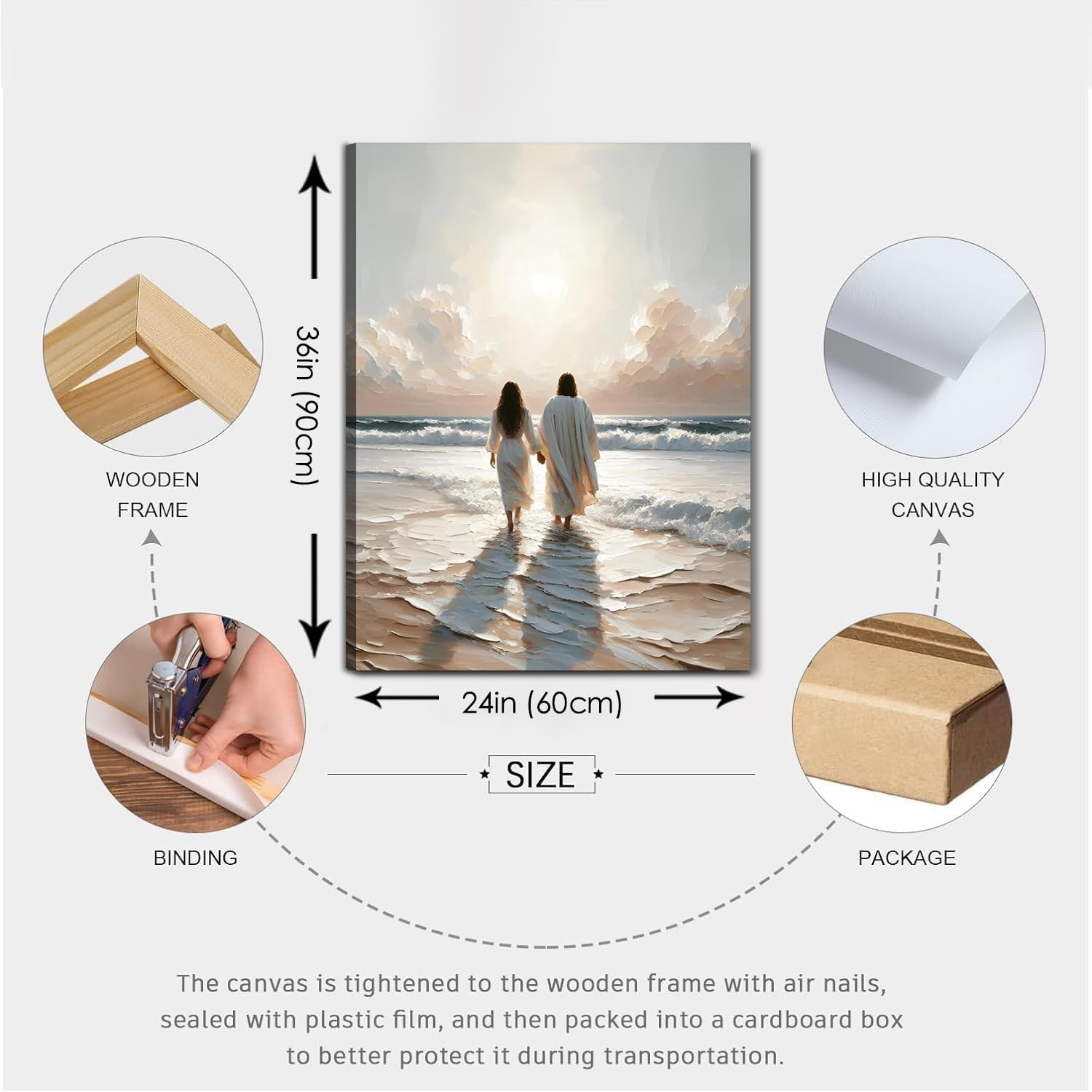 Jesus Canvas Wall Art Jesus Woman Walking on Water Wall decor pictures Religious Coastal Painting Christian poster prints for living room bedroom Home Decoration Ready to hang (24inx36in Canvas)